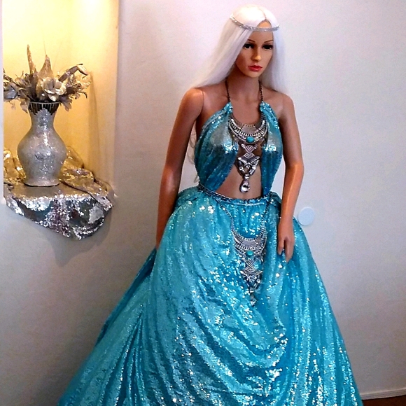 "WYNTER" Ocean Sequin Boho Wedding Ballgown Set - Picture 4 of 10